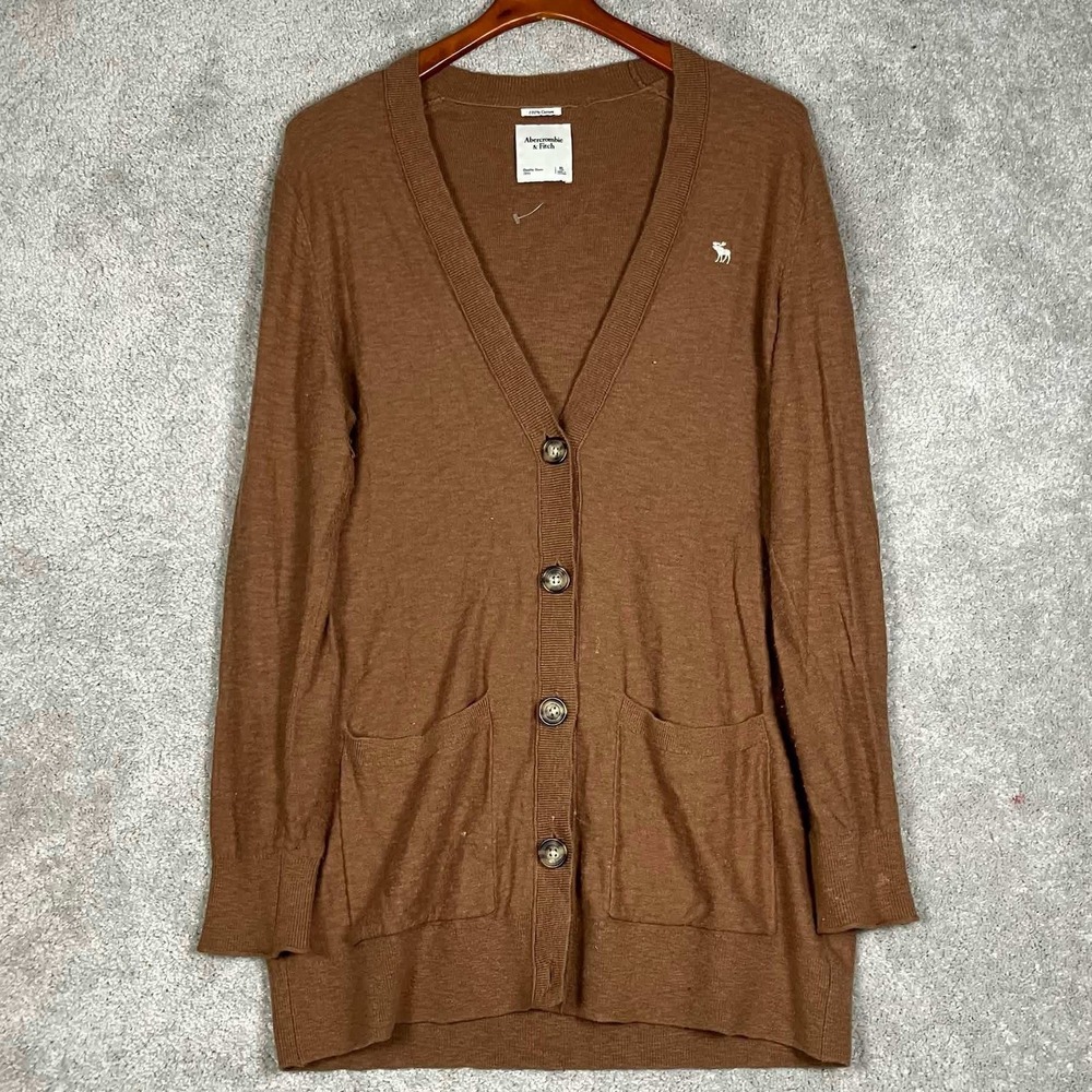Abercrombie & Fitch Cardigan Sweater Women XL Brown Cotton Button Front Pilling